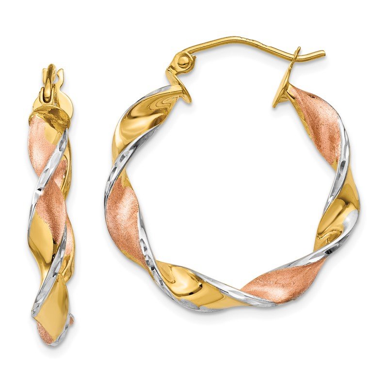 14k &amp; Rhodium Twisted Hoop Earrings