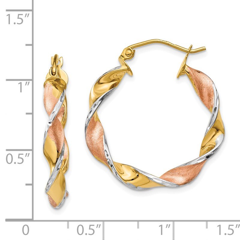14k &amp; Rhodium Twisted Hoop Earrings