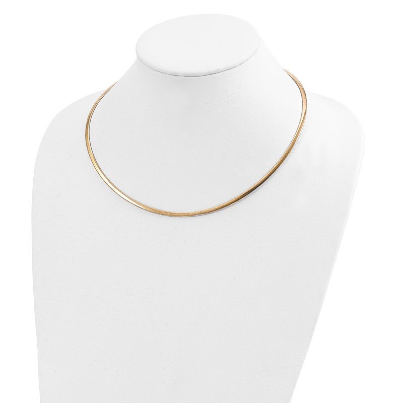 14k Two-tone 3mm Lightweight Reversible 16 inch Omega Necklace Plus 2 inch Heart Chain Extender