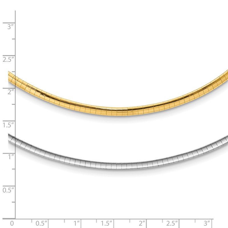14k Two-tone 3mm Lightweight Reversible 16 inch Omega Necklace Plus 2 inch Heart Chain Extender