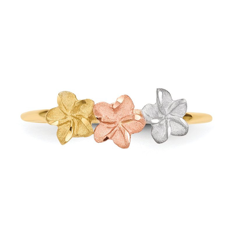 14k Two-tone w/White Rhodium Polished and Satin 3 Flower Ring