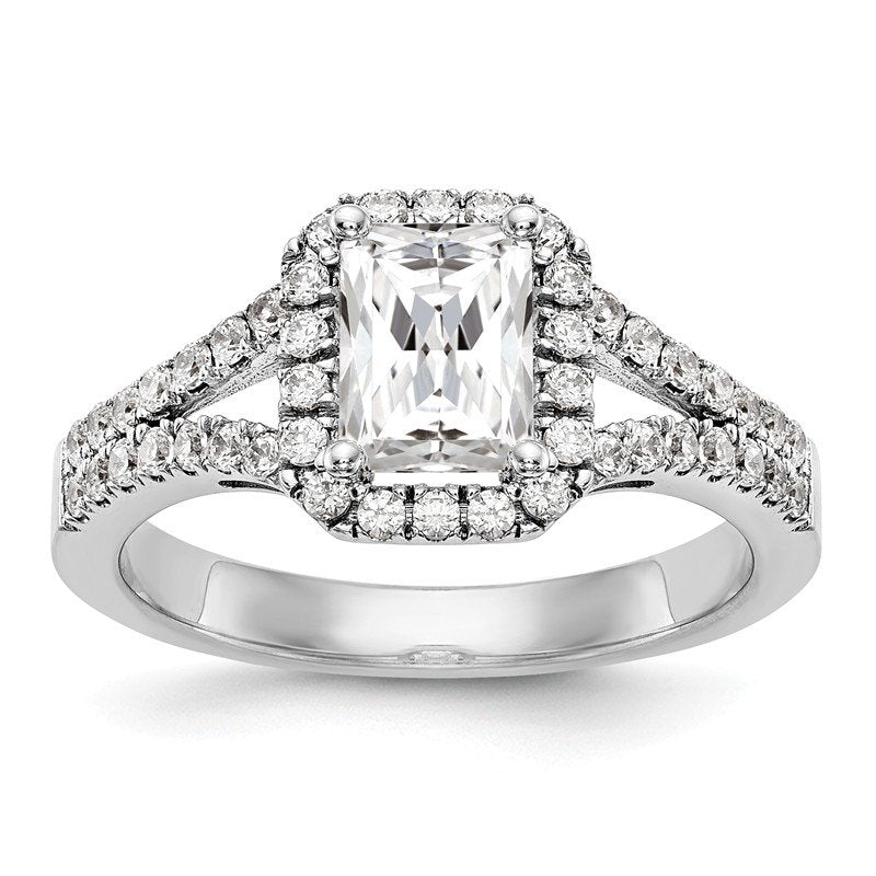 14K White Gold 3/8 carat Lab Grown Diamond VS+ F+ Semi-Mount Emerald Halo Engagement Ring