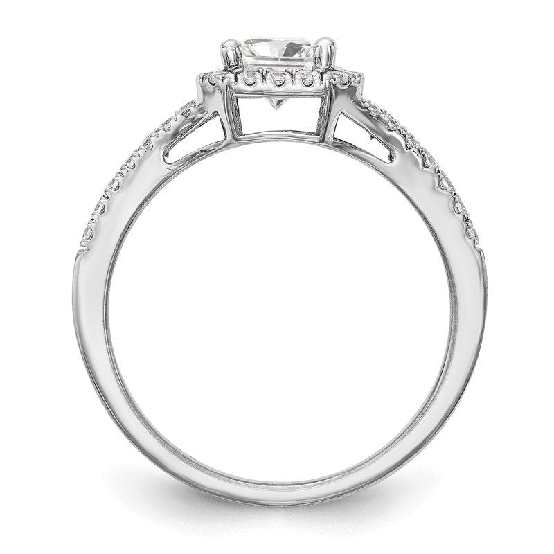 14K White Gold 3/8 carat Lab Grown Diamond VS+ F+ Semi-Mount Emerald Halo Engagement Ring