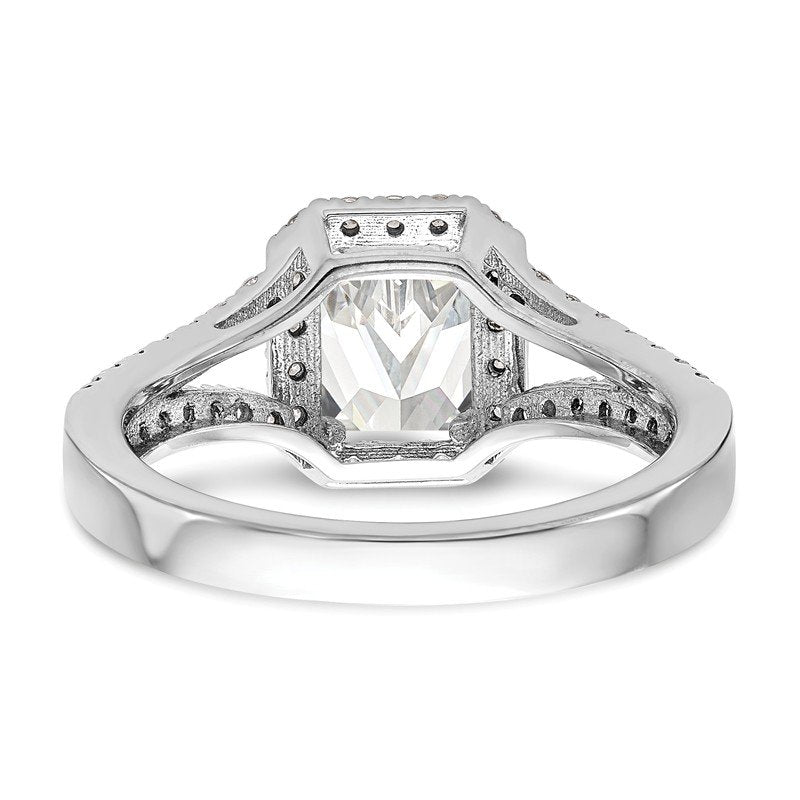 14K White Gold 3/8 carat Lab Grown Diamond VS+ F+ Semi-Mount Emerald Halo Engagement Ring