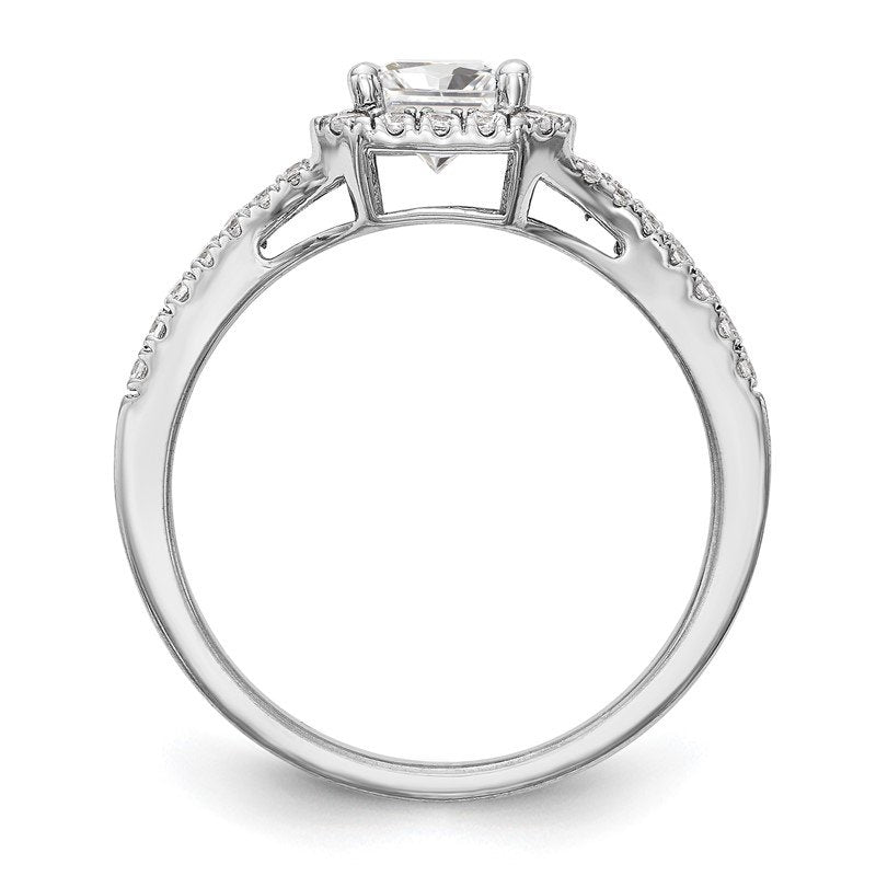 14K White Gold 3/8 carat Lab Grown Diamond VS+ F+ Semi-Mount Emerald Halo Engagement Ring