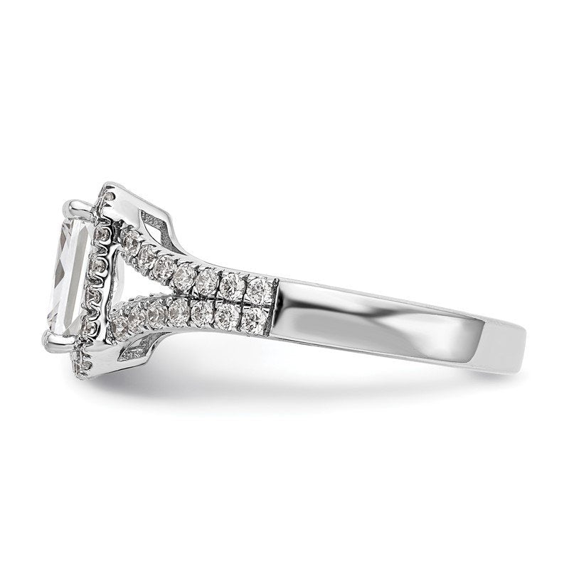 14K White Gold 3/8 carat Lab Grown Diamond VS+ F+ Semi-Mount Emerald Halo Engagement Ring