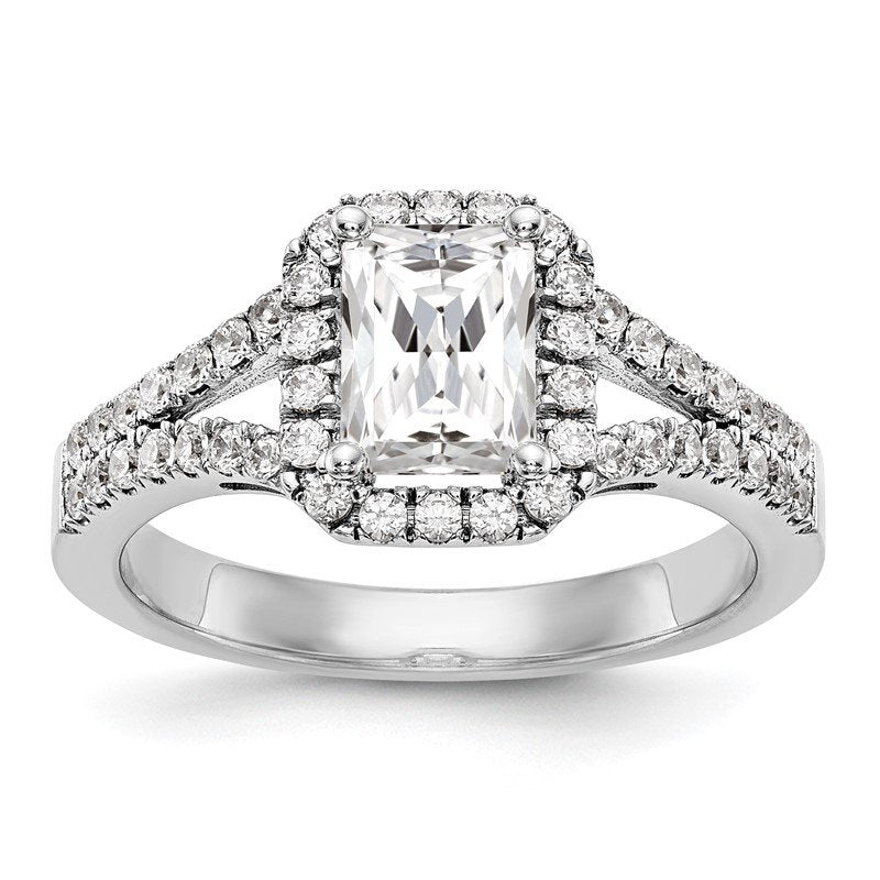 14K White Gold 3/8 carat Lab Grown Diamond VS+ F+ Semi-Mount Emerald Halo Engagement Ring