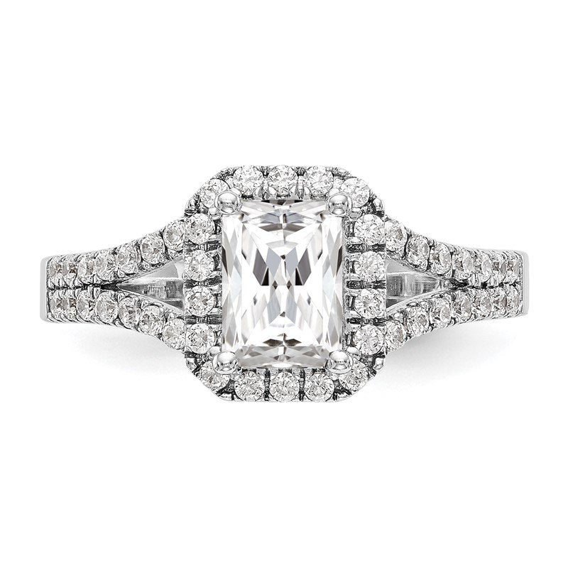 14K White Gold 3/8 carat Lab Grown Diamond VS+ F+ Semi-Mount Emerald Halo Engagement Ring