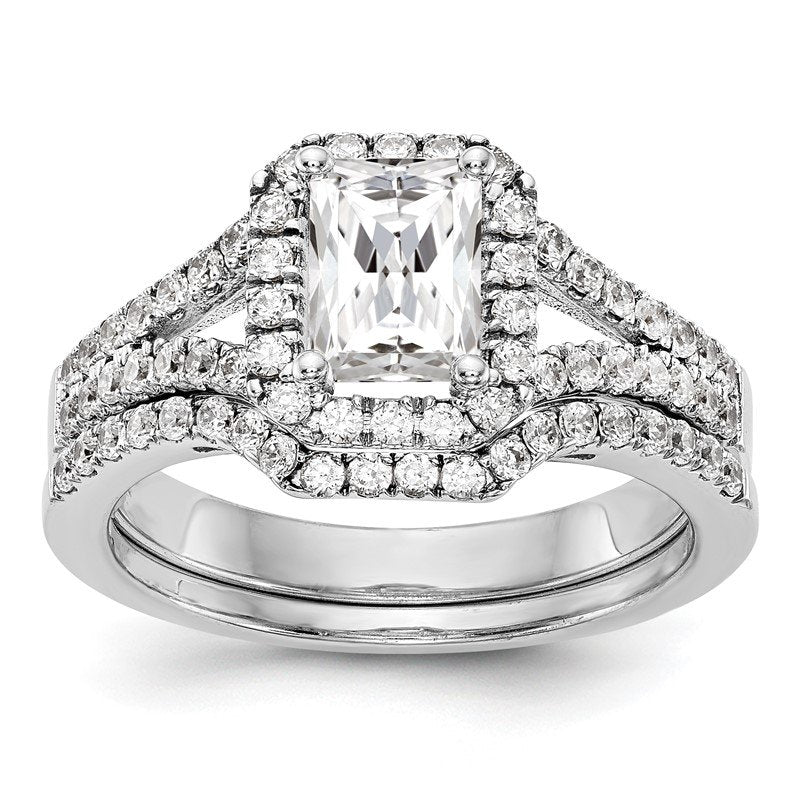 14K White Gold 3/8 carat Lab Grown Diamond VS+ F+ Semi-Mount Emerald Halo Engagement Ring