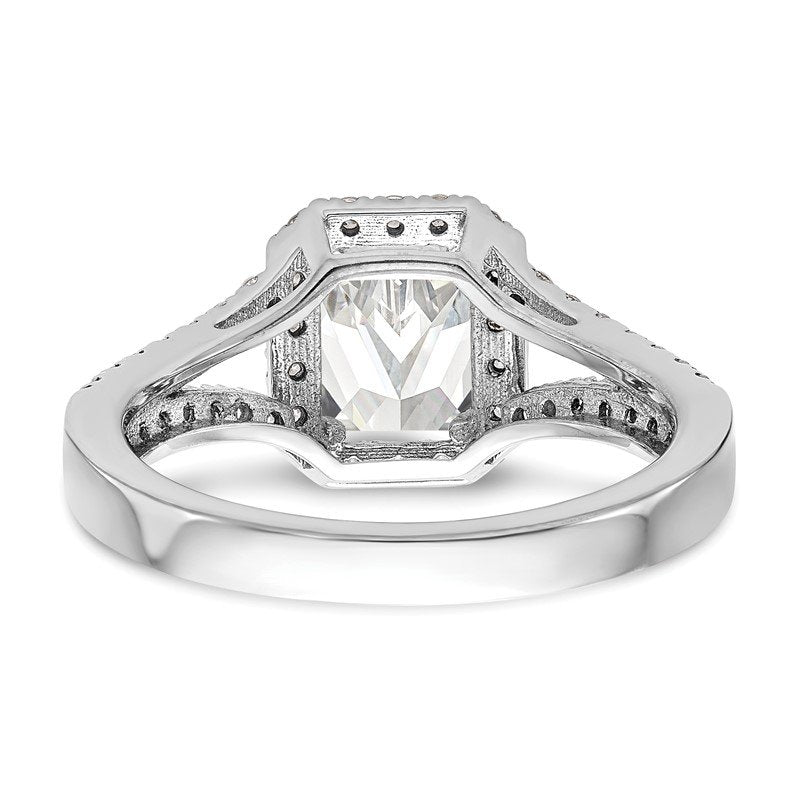 14K White Gold 3/8 carat Lab Grown Diamond VS+ F+ Semi-Mount Emerald Halo Engagement Ring