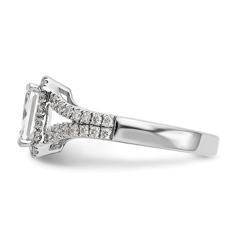 14K White Gold 3/8 carat Lab Grown Diamond VS+ F+ Semi-Mount Emerald Halo Engagement Ring