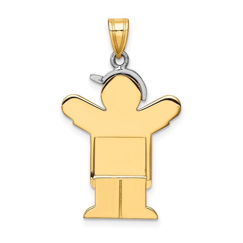 14k Two-tone The Kids Medium Boy in Overalls with Hat on Left Engravable Love Charm
