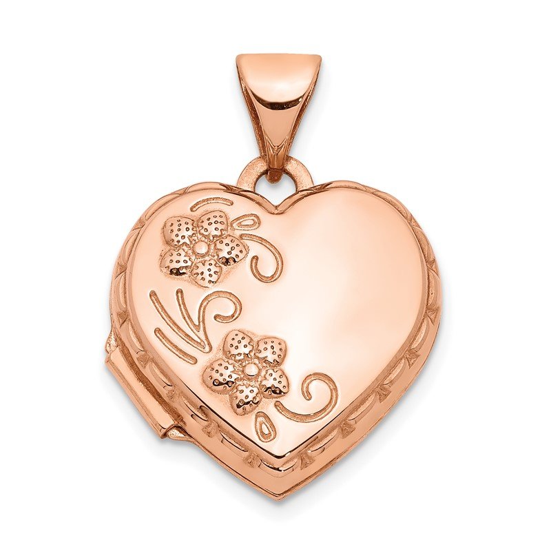 14k Rose Gold Floral 15mm Heart Locket
