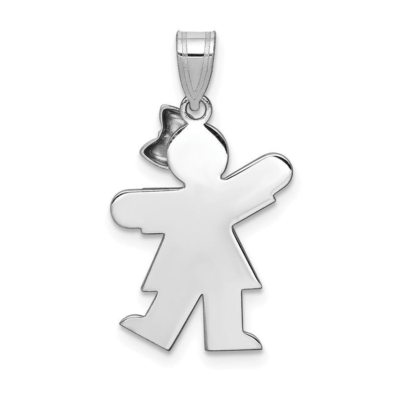 14k White Gold The Kids Small Girl with Bow on Right Engravable Kiss Charm