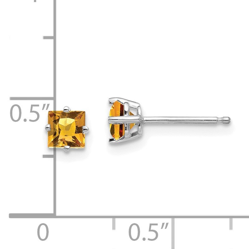 14k White Gold 4mm Princess-cut Citrine Post Earrings