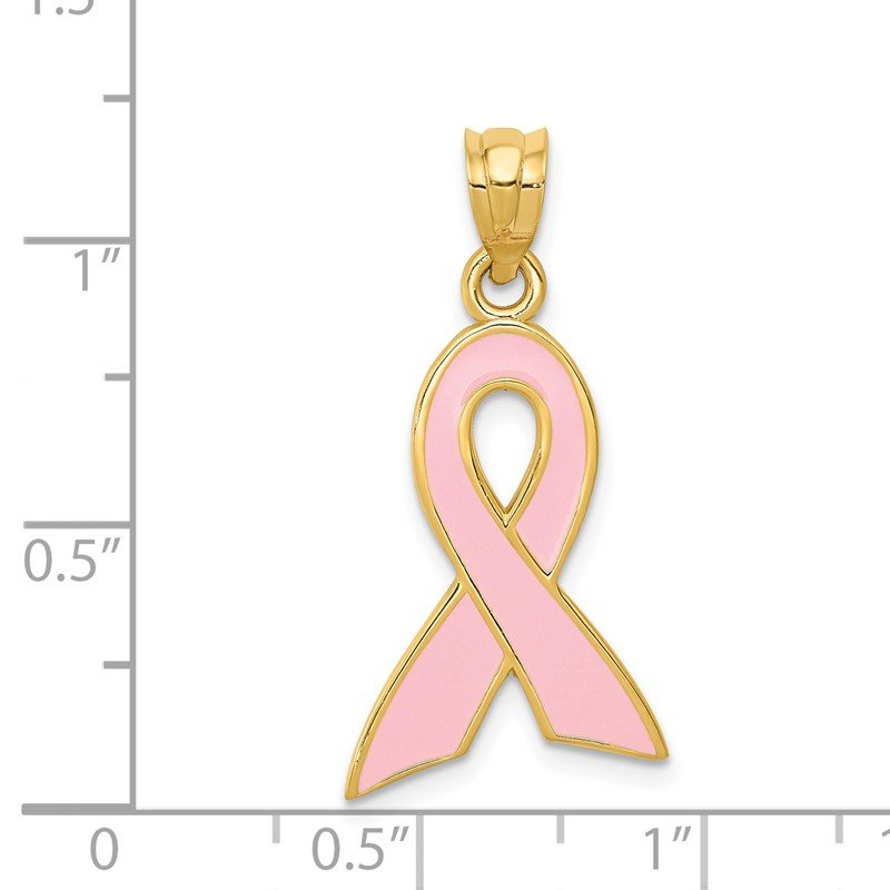 14k Large Enameled Pink Awareness Ribbon Pendant
