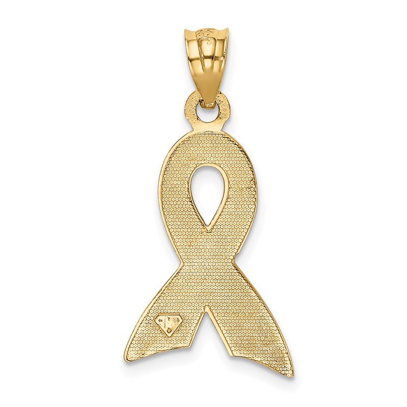 14k Large Enameled Pink Awareness Ribbon Pendant