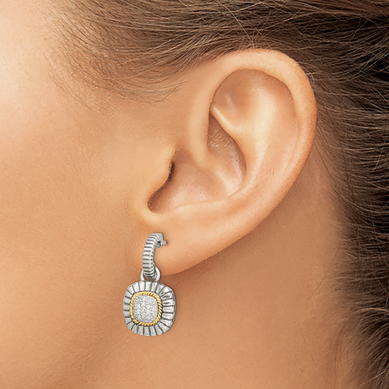 Sterling Silver with 14K Accent Diamond Dangle Post Earrings
