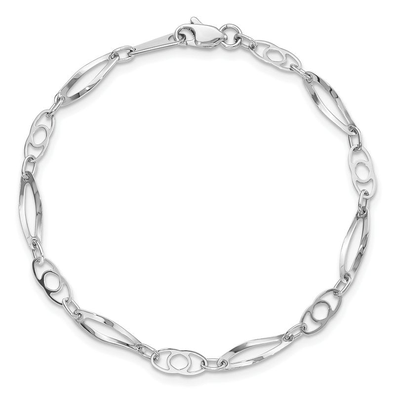 14k White Gold Polished Fancy Link 7 inch Bracelet