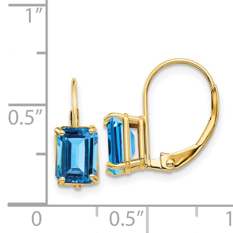 14k 7x5mm Emerald-cut Blue Topaz Leverback Earrings