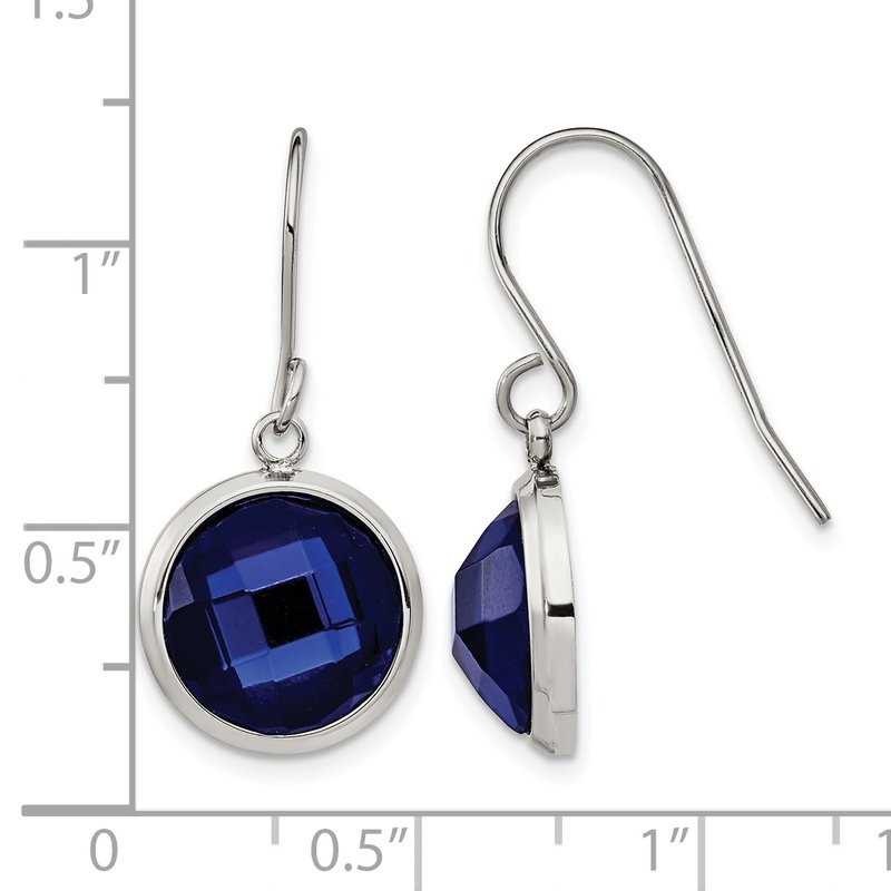 Stainless Steel Polished with Blue Glass Dangle Shepherd Hook Earrings