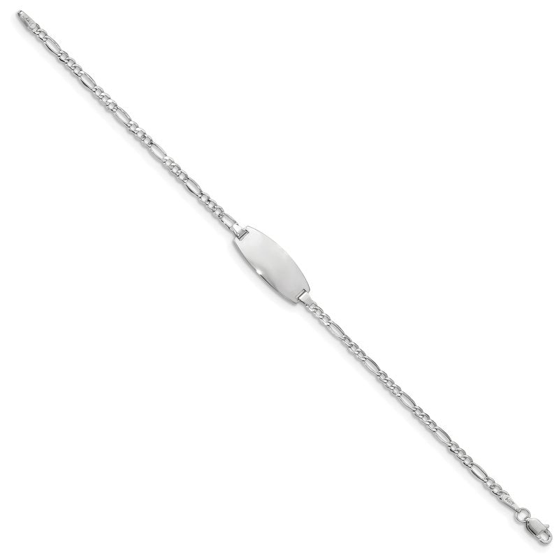14k White Gold Polished Semi-Solid Chain/Solid Plate Figaro Link Oval 18.5x8.5mm Plate 5.5 inch Baby/Child ID Bracelet