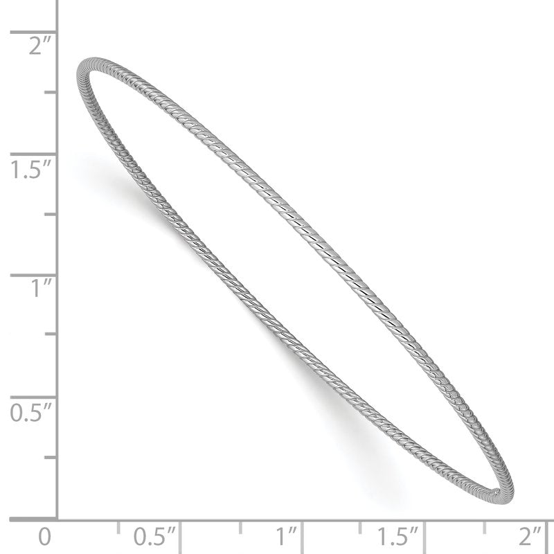 14k White Gold Polished Textured Twist 1.50mm Slip-on Round Bangle Bracelet
