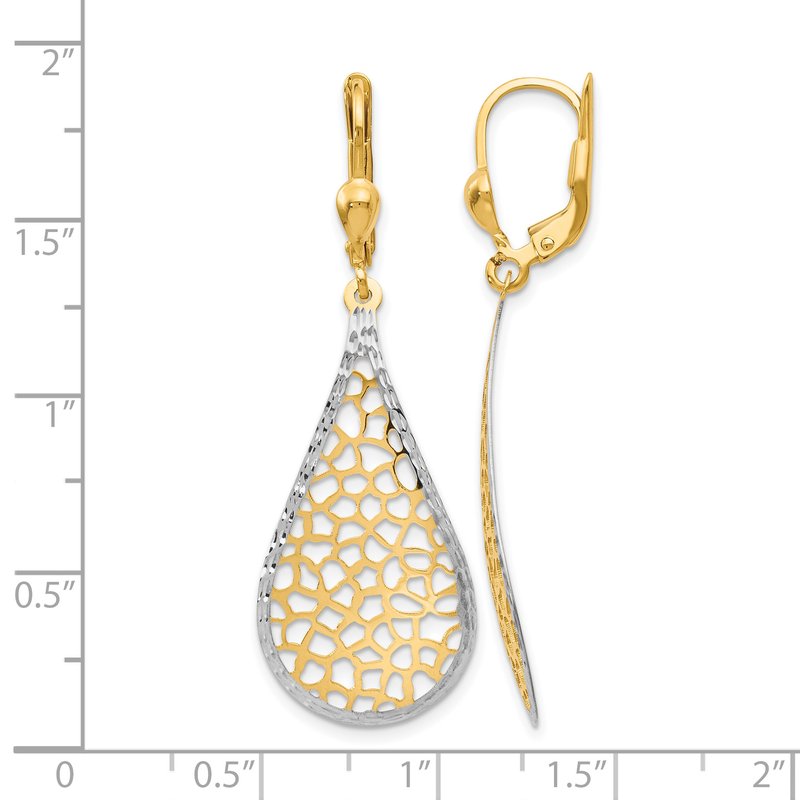14K w/White Rhodium Polished and D/C Leverback Earrings
