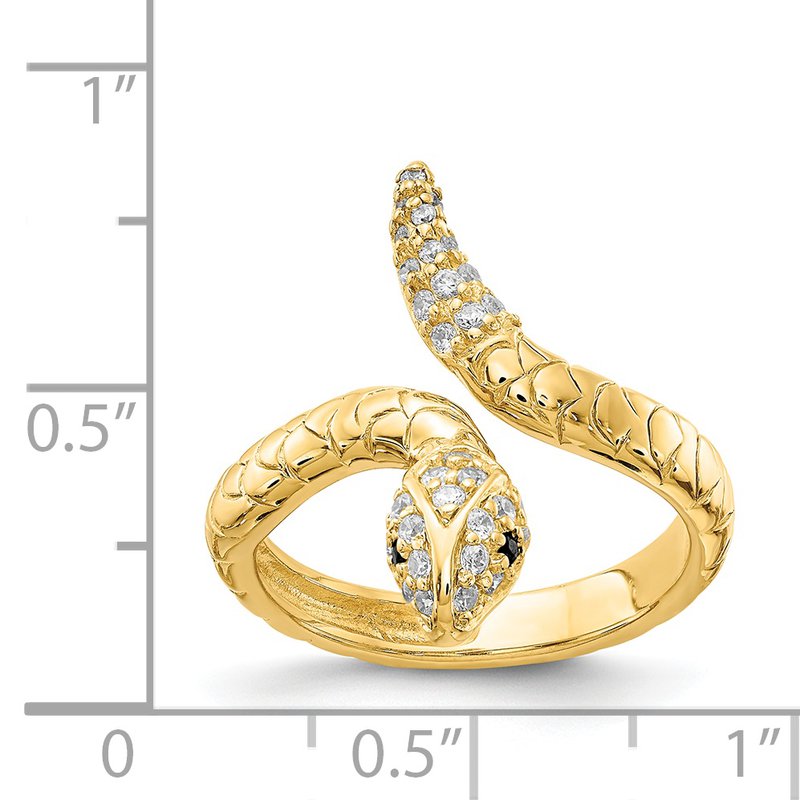 Sterling Silver Gold-plated Brilliant-cut Black and White CZ Snake Ring