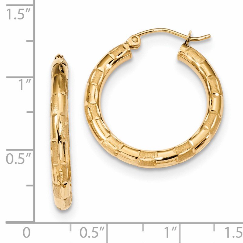 14k Polished Satin and Diamond-cut Hoop Earrings