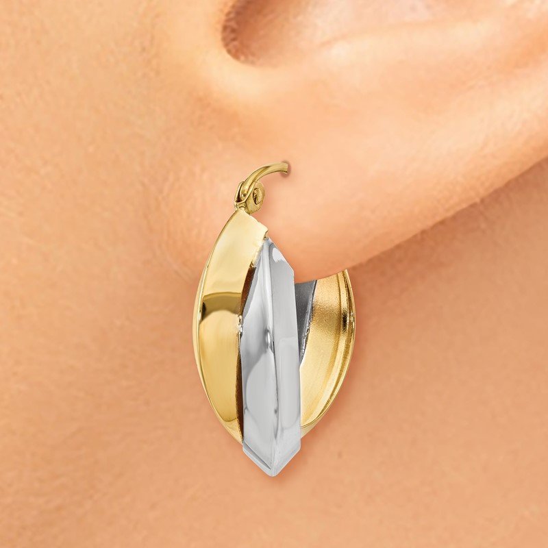 14k Two-tone Polished Knife-edge Double Hoop Earrings