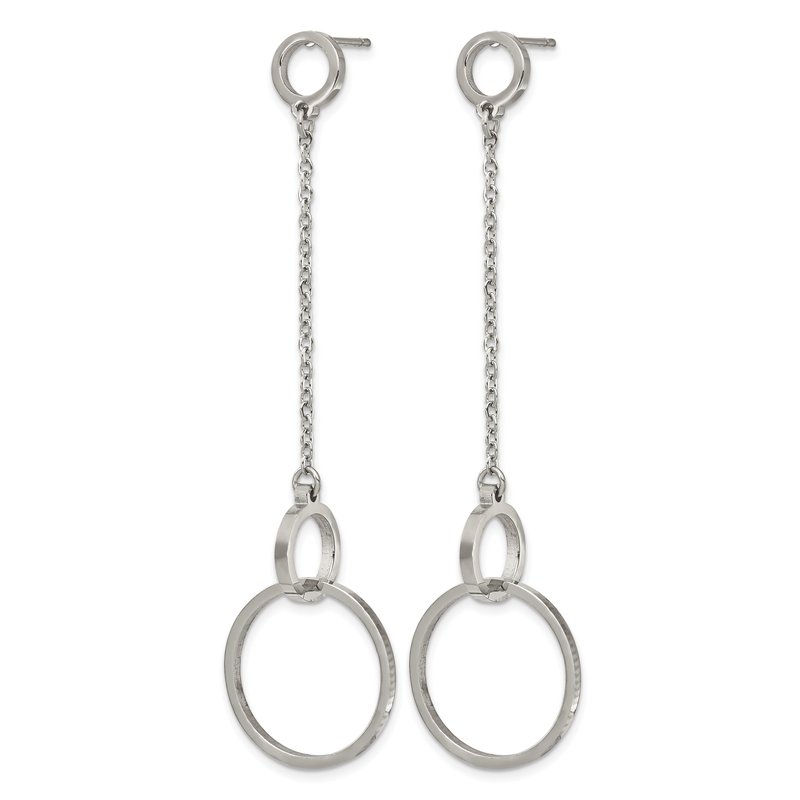 Stainless Steel Polished Circle Post Dangle Earrings