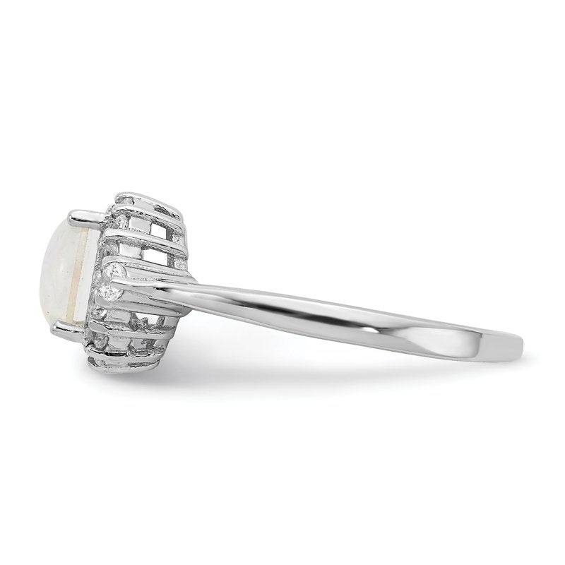 Sterling Silver Rhodium-plated Cabochon Lab Created Opal and Brilliant-cut CZ Ring
