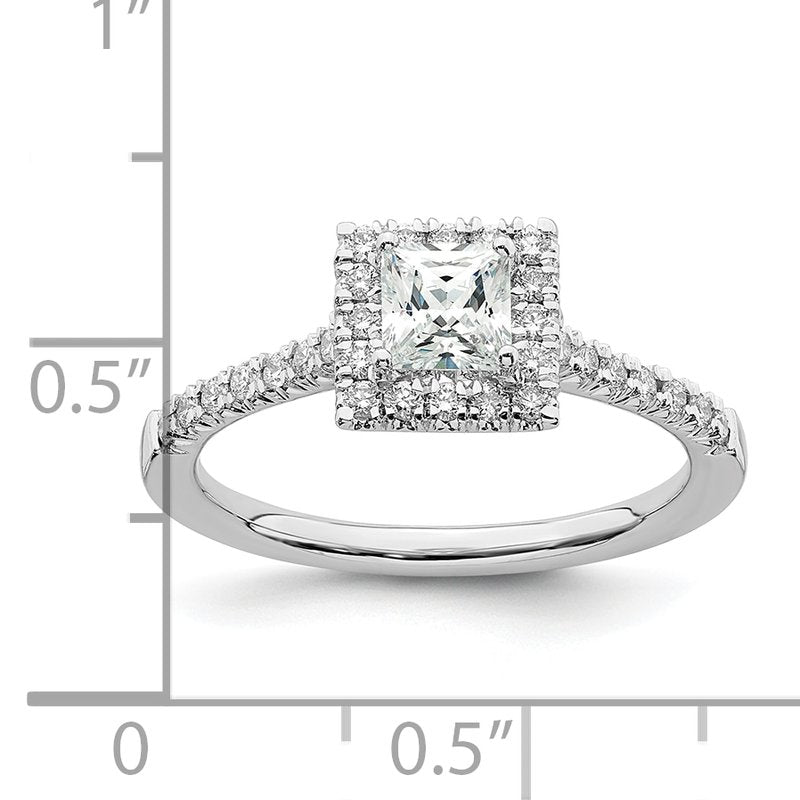 14K White Gold 1/3 carat Lab Grown Diamond VS+ F+ Semi-Mount Princess Halo Engagement Ring