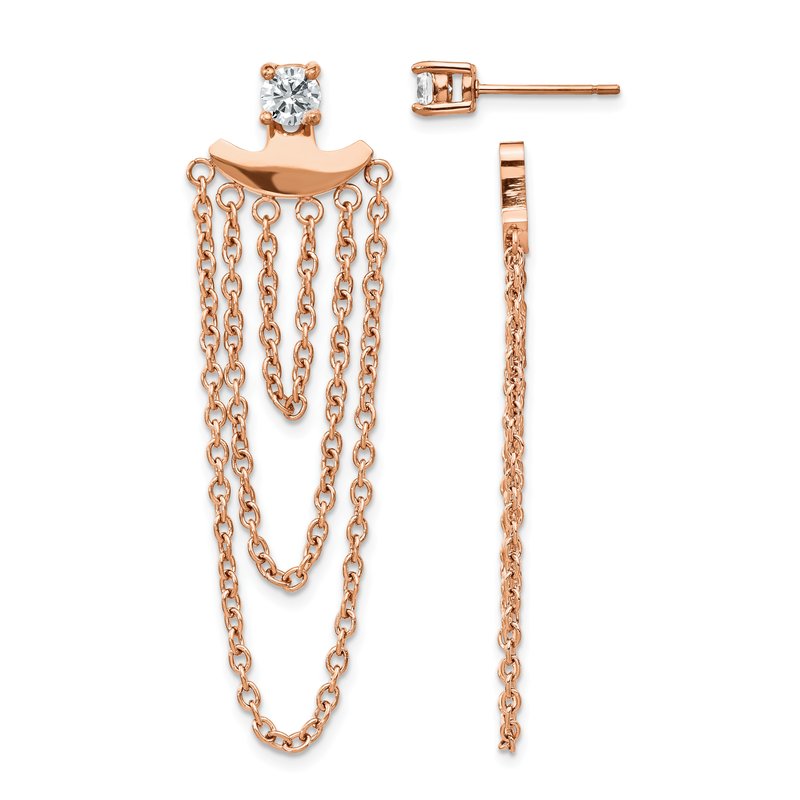 Stainless Steel Polished Rose IP-plated CZ Post with Jacket Earrings