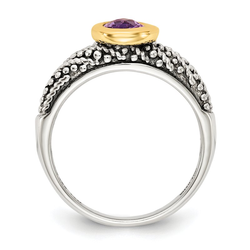 Sterling Silver with 14K Accent Antiqued Oval Bezel Amethyst Ring