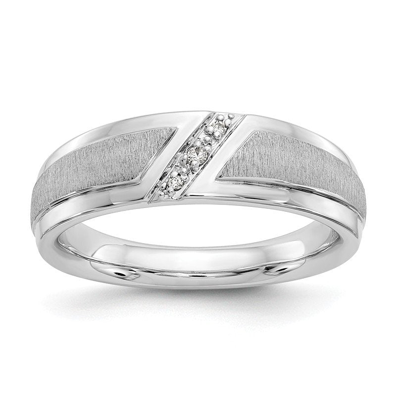 14K White Gold Men's 1/20 carat Lab Grown Diamond VS/SI  D E F  Brushed and Polished Band