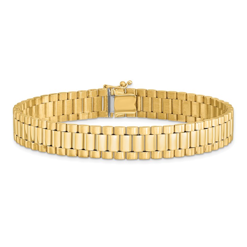 14k Polished and Satin 10mm Mens Fancy Link 8 inch Bracelet