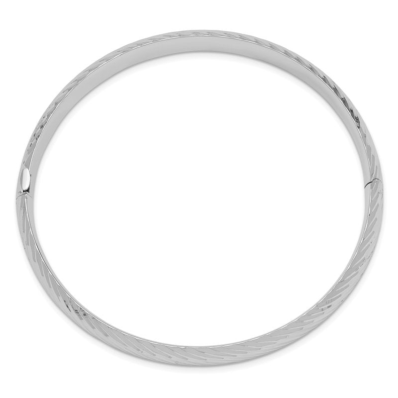 14k White Gold 5/16 Polished Textured 8.00mm Hinged Oval Bangle Bracelet