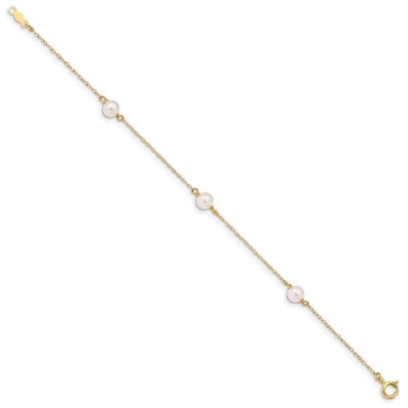 14k Madi K 5-6mm White Near-Round Freshwater Cultured Pearl 3-Station 6 inch Bracelet
