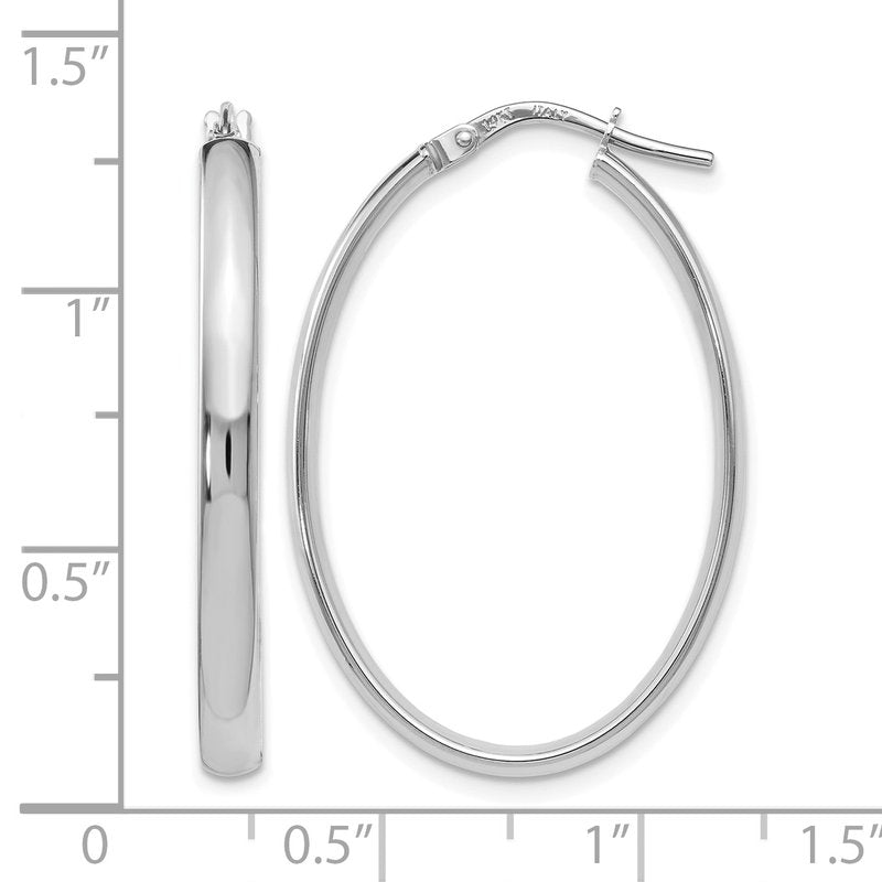 14K White Gold Polished Oval Hoop Earrings
