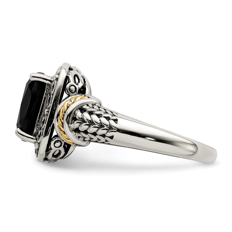 Sterling Silver with 14K Accent Antiqued Black Onyx Ring