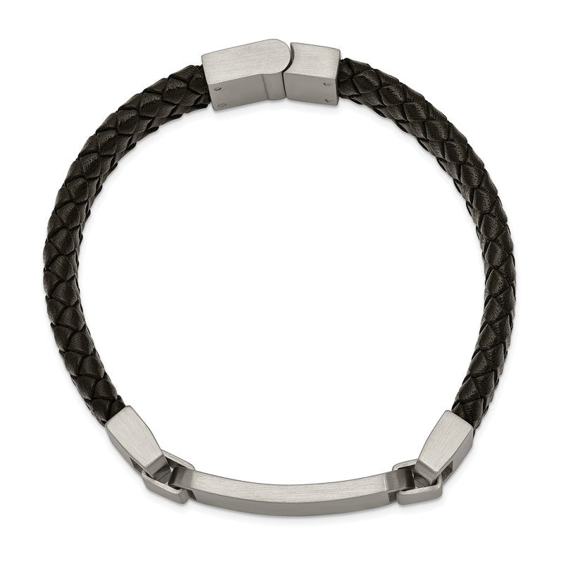 Stainless Steel Brushed Black Leather 8.5 inch ID Bracelet