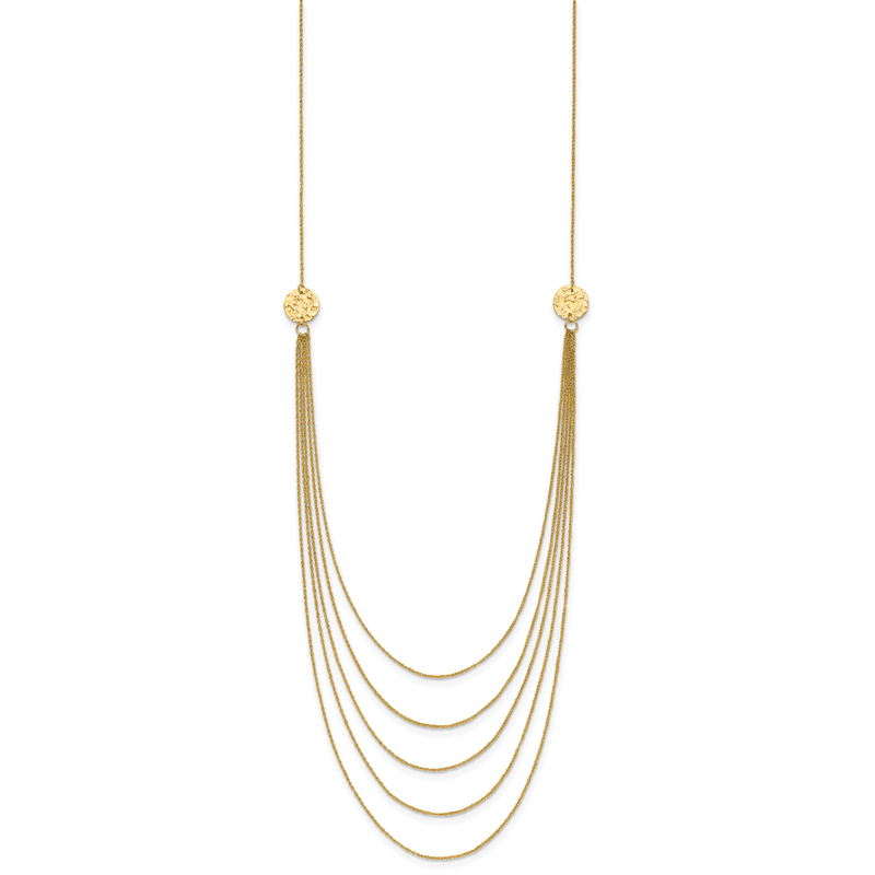 14K 5-Layer Ropa Chain Bib with Textured Side Circles 18 inch Necklace