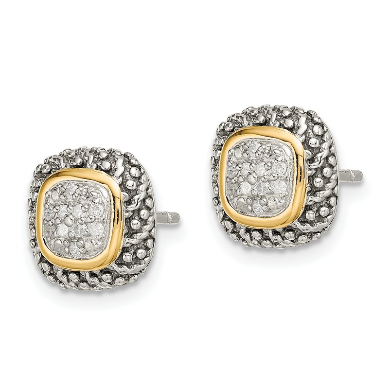 Sterling Silver with 14K Accent Antiqued Diamond Post Earrings