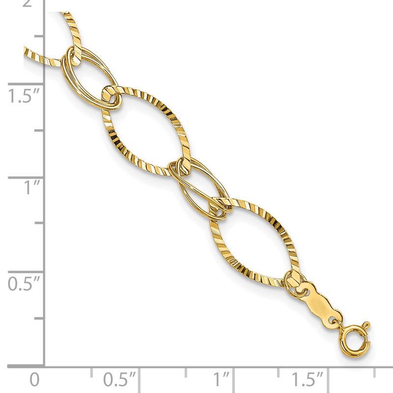 14K Polished and Textured Fancy Oval Link 7.25 inch Bracelet