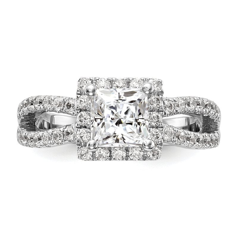 14K White Gold 3/4 carat Lab Grown Diamond VS/SI  D E F  Semi Mount Princess Halo Engagement Ring