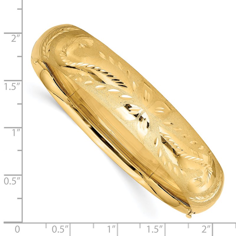 14k 9/16 Oversize Florentine Engraved 14.50mm Hinged Round Bangle Bracelet