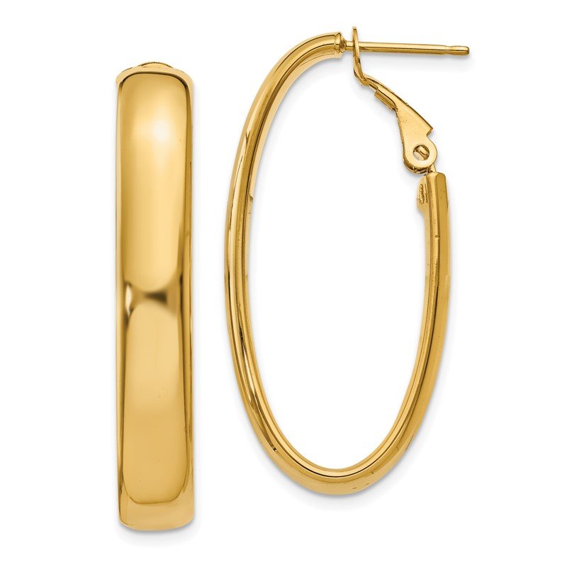 14k 5.75mm Oval Omega Back Hoop Earrings