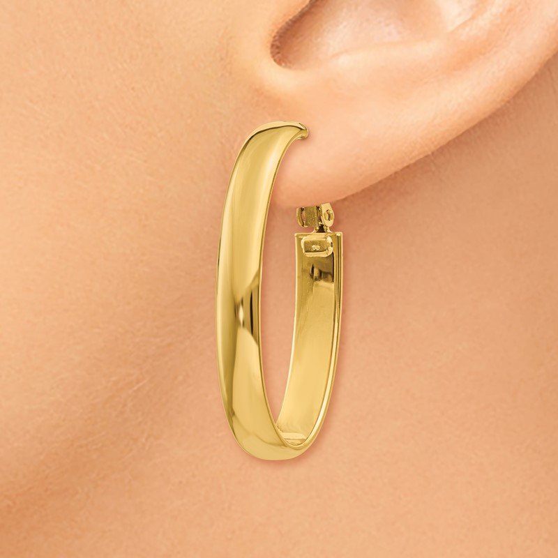 14k 5.75mm Oval Omega Back Hoop Earrings